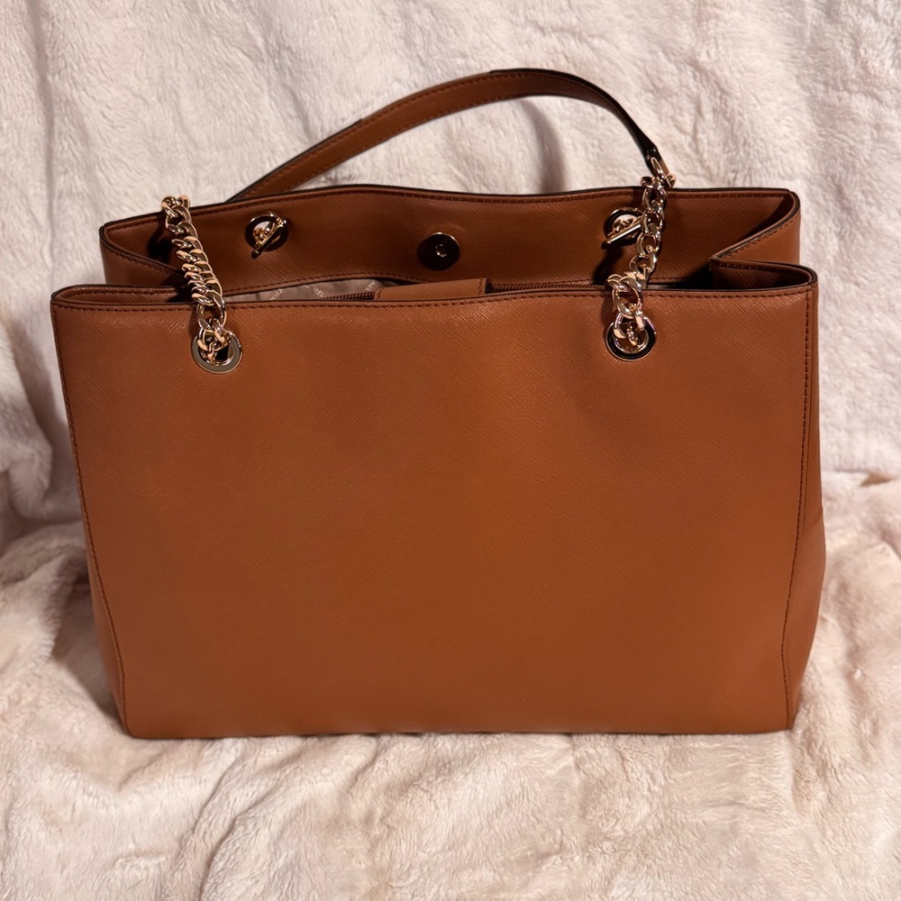 Michael Kors Susannah Leather Tote in Luggage with Gold Accents - Picture 8 of 12